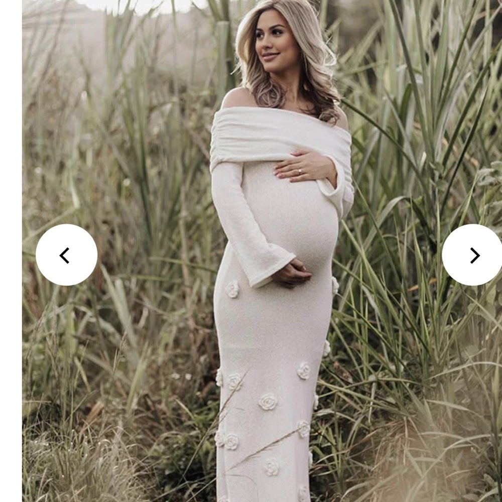 Off-Shoulder Maternity Maxi Dress in Soft Cream